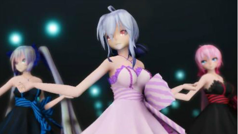 【MMD/极乐净土】三个小姐姐撩人的极乐净土 连衣裙弱音初音巡音