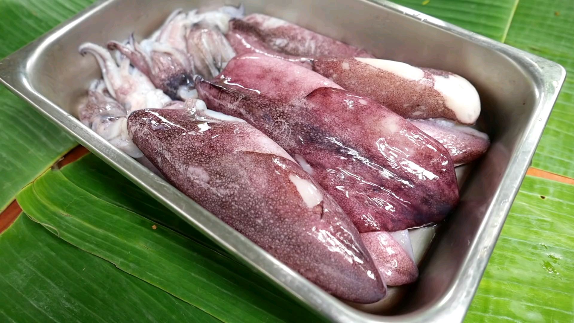 泰国街头美食-煸炒紫色鱿鱼 曼谷 泰国海鲜