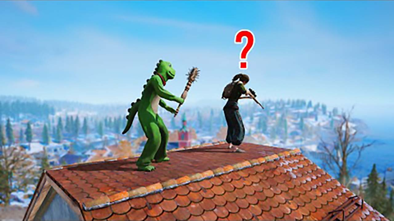 绝地求生:吃鸡搞笑集锦,房顶上的1V1男人大战!