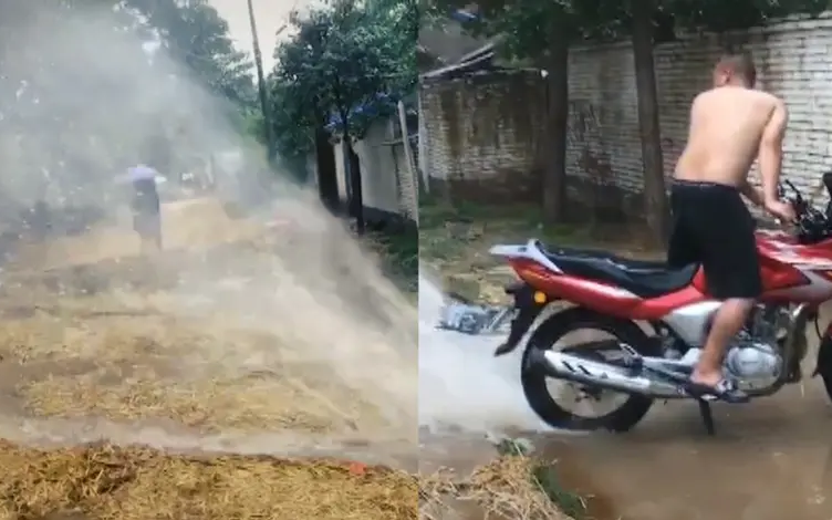 暴雨后院子被雨水倒灌,男子出奇招排水,网友直呼高手