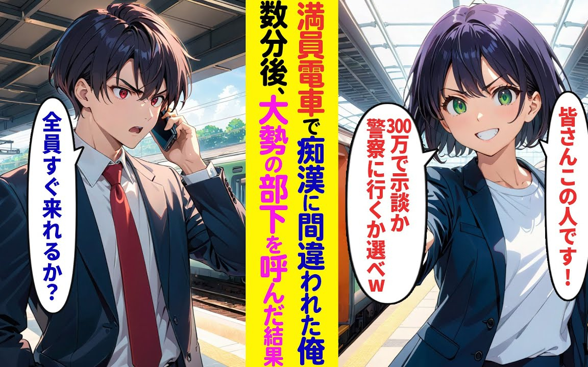 【漫画】満員電車の車内で痴漢に間違われた俺→大勢の部下を呼んだ結果…【ラブコメ】