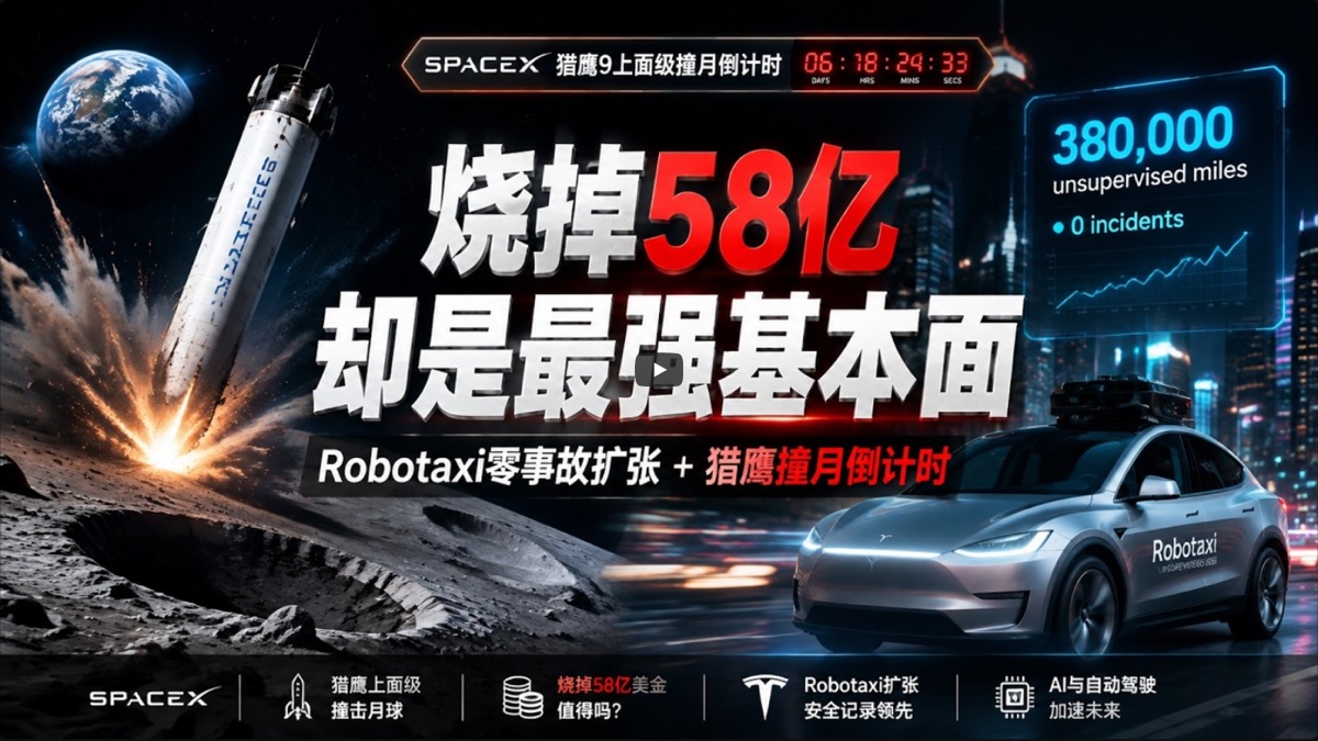 马斯克日报260801烧掉58亿自由现金流转负？Robotaxi零事故38万英里 + 撞月倒计时