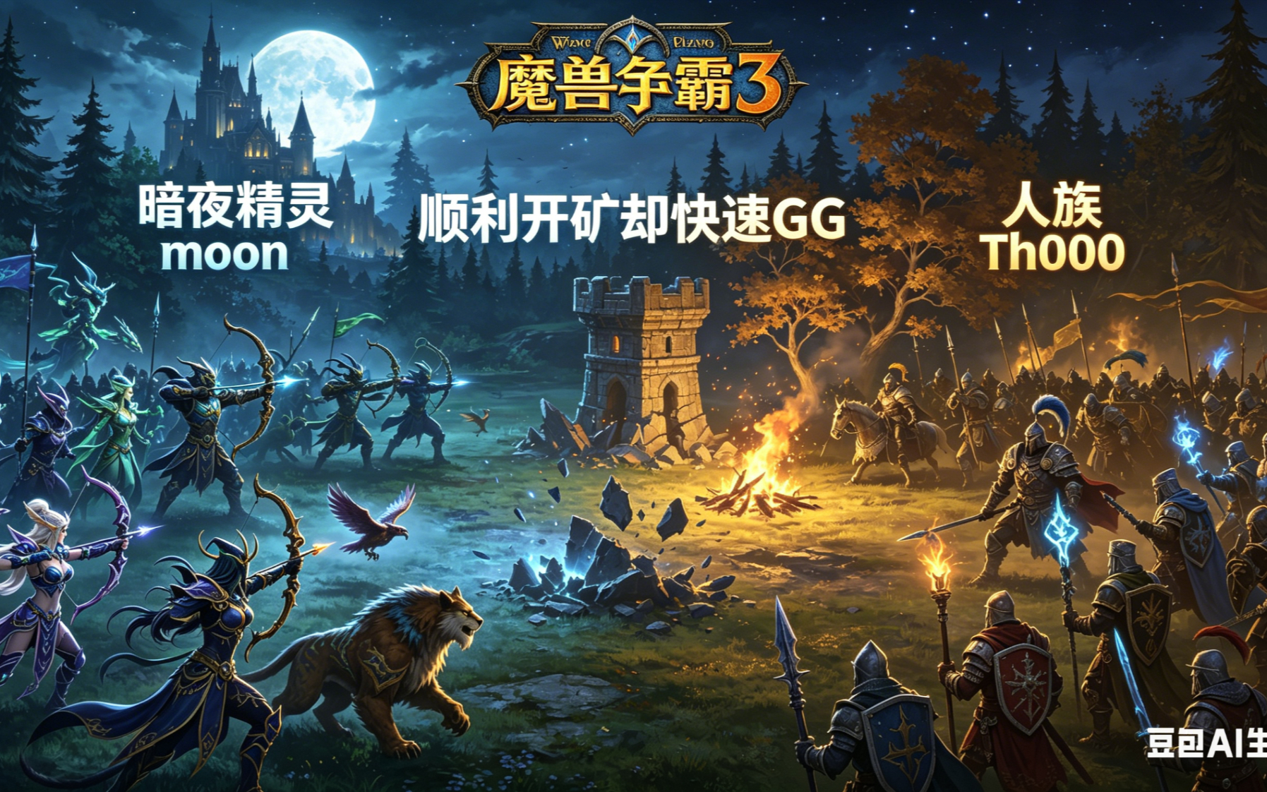 顺利开矿却快速GG 魔兽争霸xiaoy解说moon th000