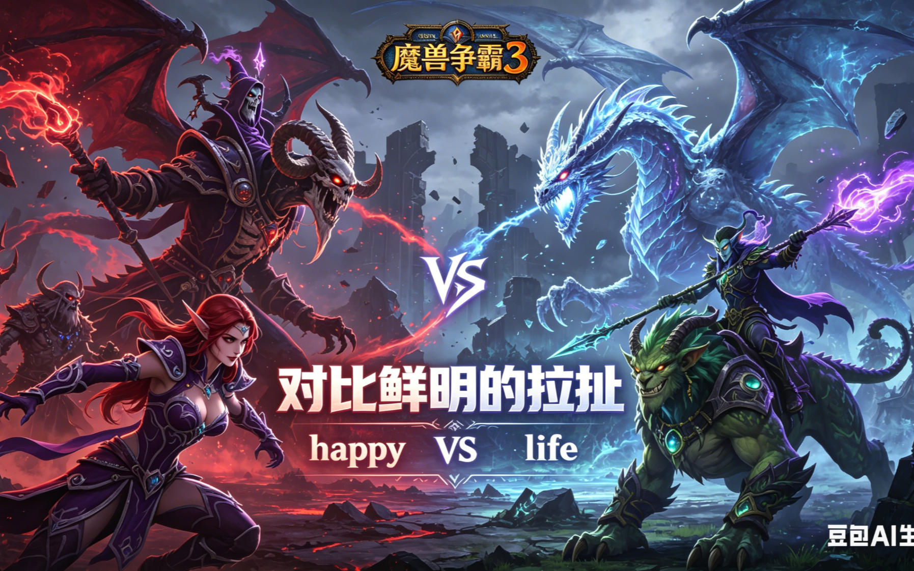 对比鲜明的拉扯 魔兽争霸xiaoy解说happy life