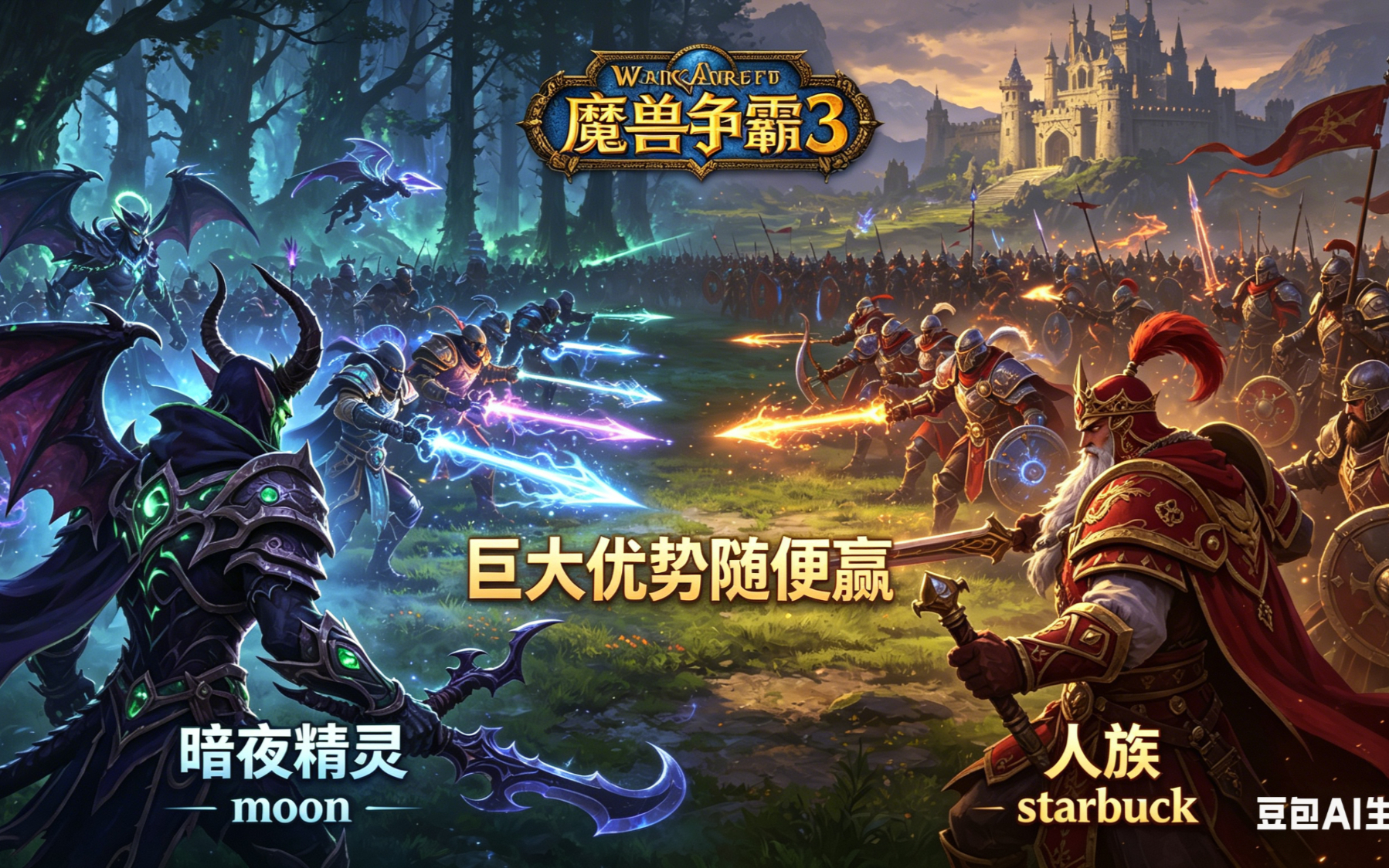 巨大优势随便赢 魔兽争霸xiaoy解说moon starbuck