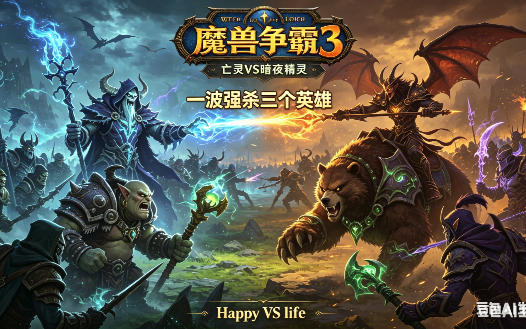 一波强杀三个英雄 魔兽争霸xiaoy解说happy life