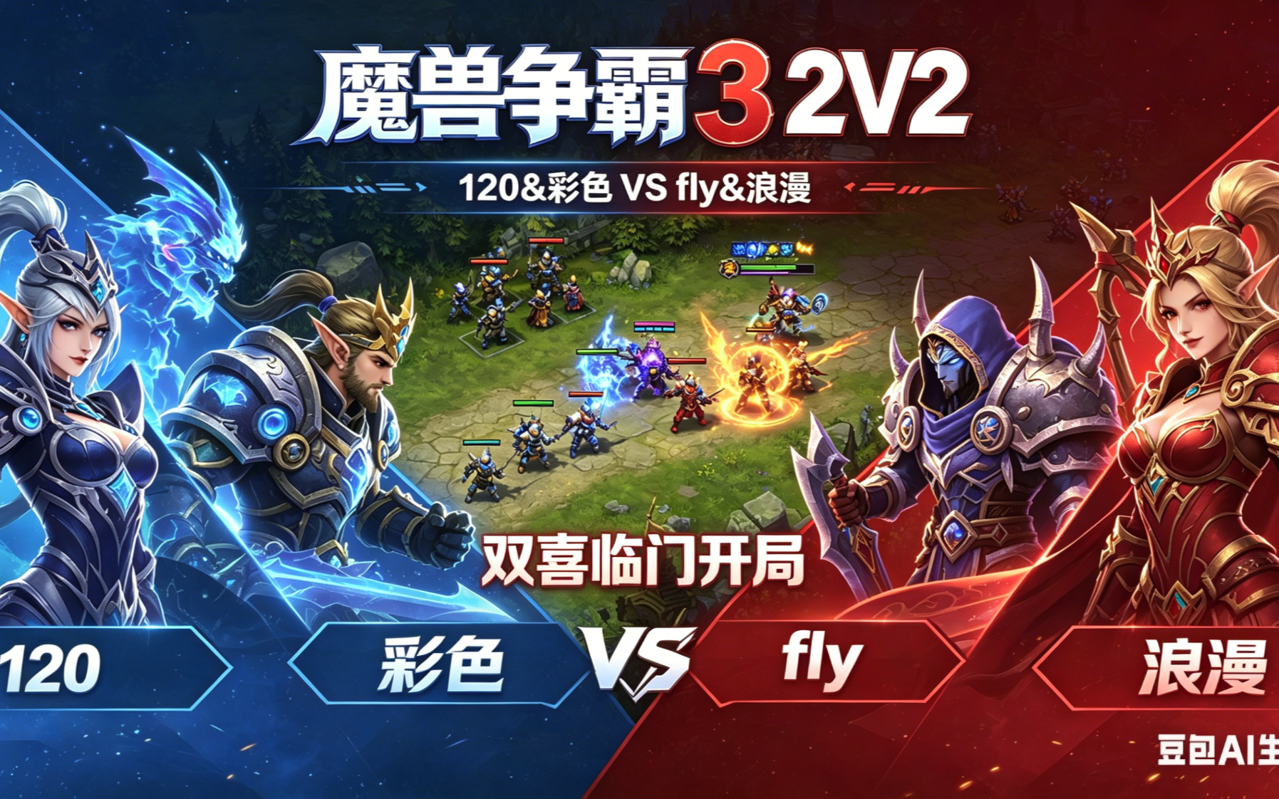 2v2双喜临门开局 魔兽争霸xiaoy解说120 彩色 fly 浪漫