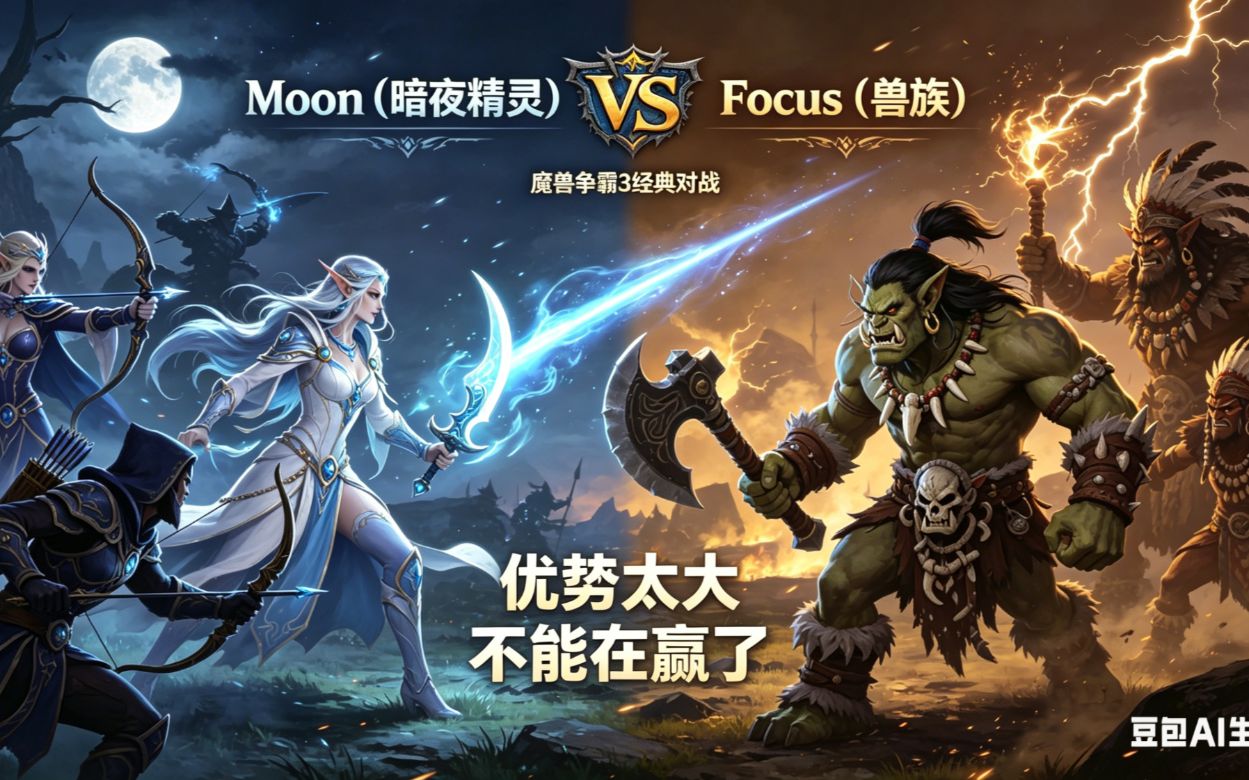 优势太大 不能再赢了 魔兽争霸xiaoy解说moon focus