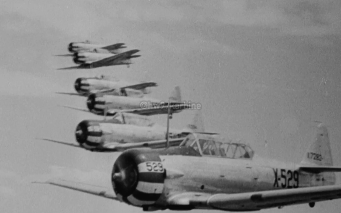 中国飞行员驾驶AT-6B和P-40C和美国陆军航空队在亚利桑那州进行射击训练（1943年）