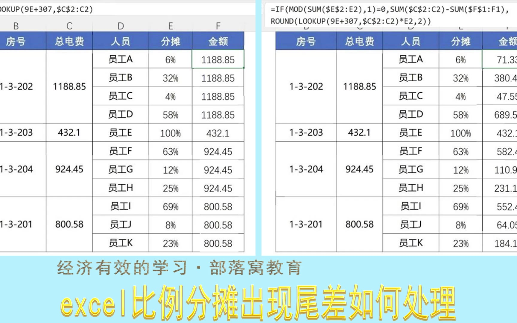 excel比例分摊出现尾差如何处理？