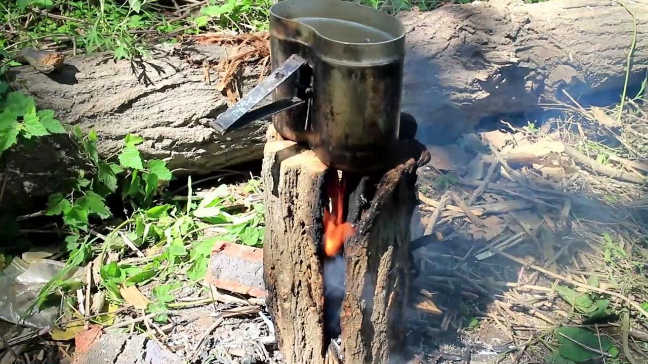 你可能不知道還有這種野外灶臺, 木樁爐煮麵