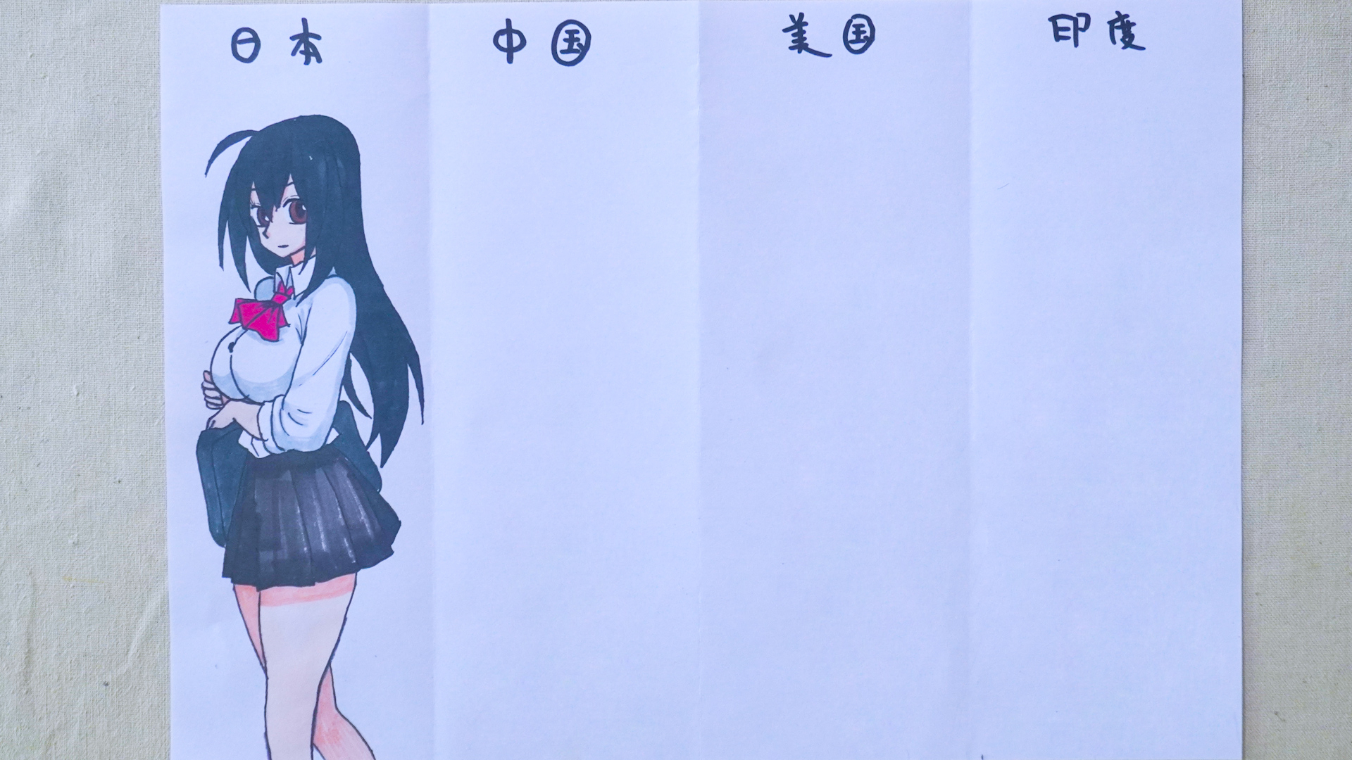 用1幅漫画展示,中国美国日本印度4国高中学生,中国的学霸太漂亮