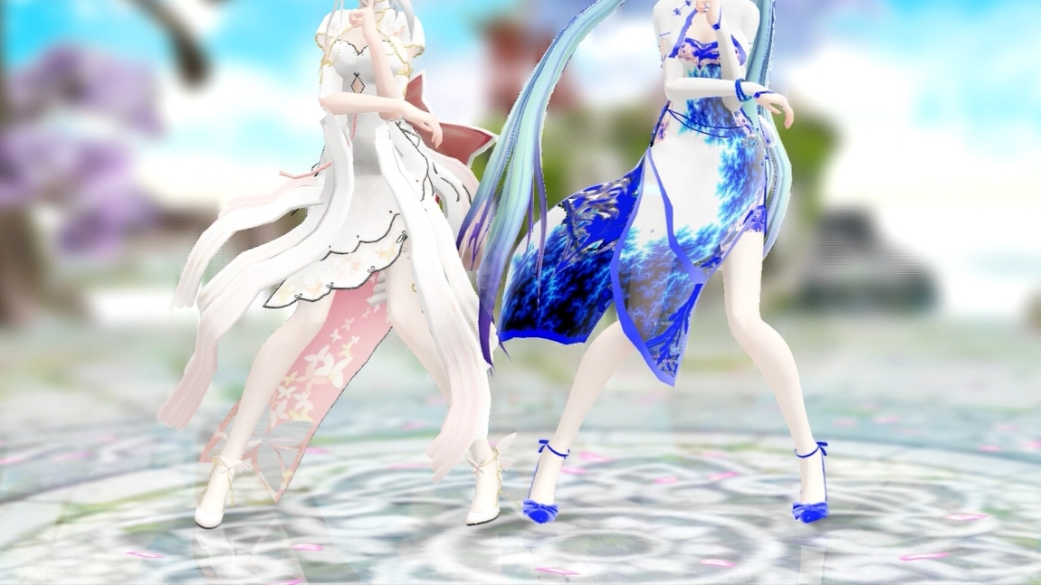 白丝旗袍弱音+白丝旗袍初音双倍快乐?(俄罗斯套娃)MMD(1080p/60帧/全面屏)