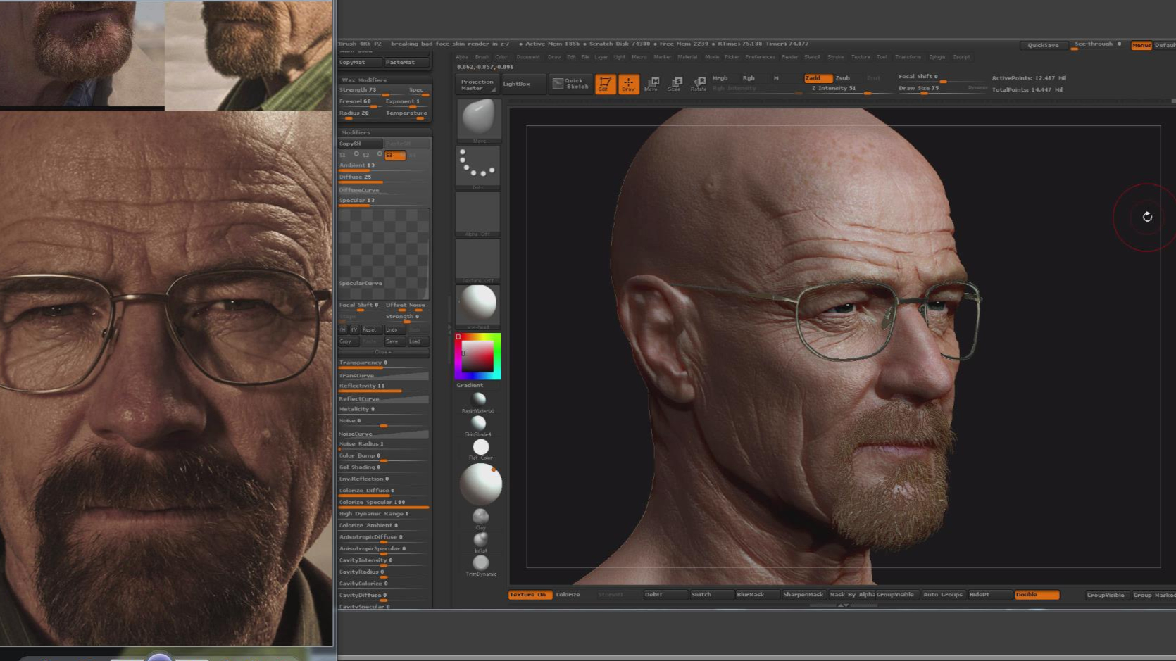 【ZBrush】超高清精细人头3D完整制作流程教程(中英双字)