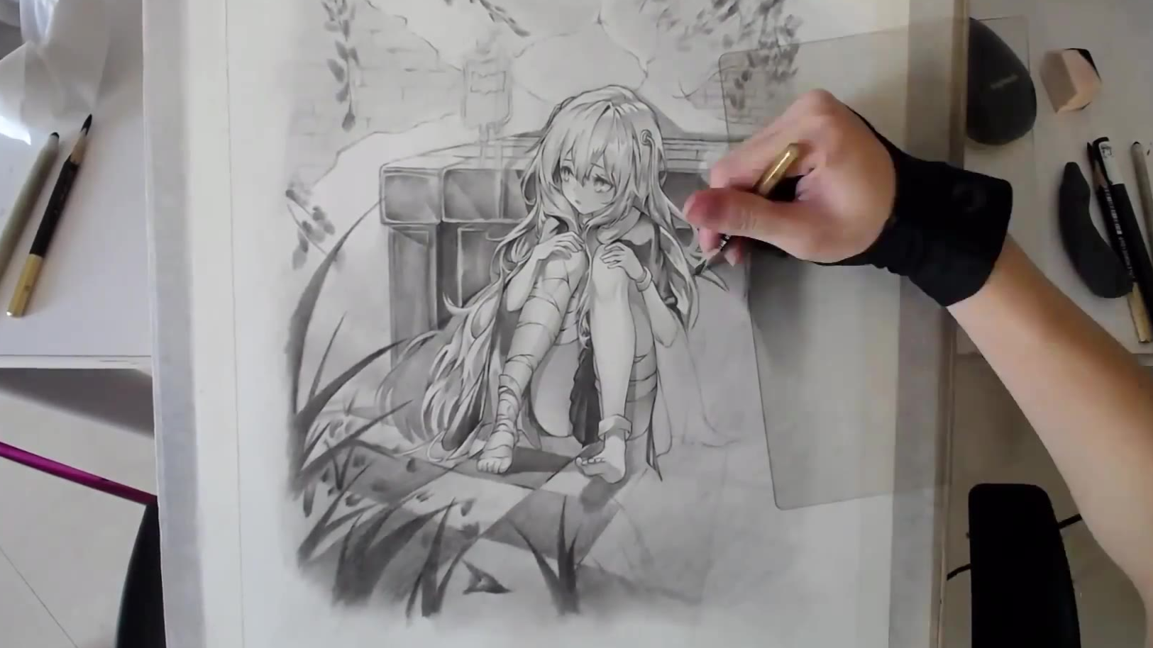 【铅笔手绘】屋顶上的灰魔女