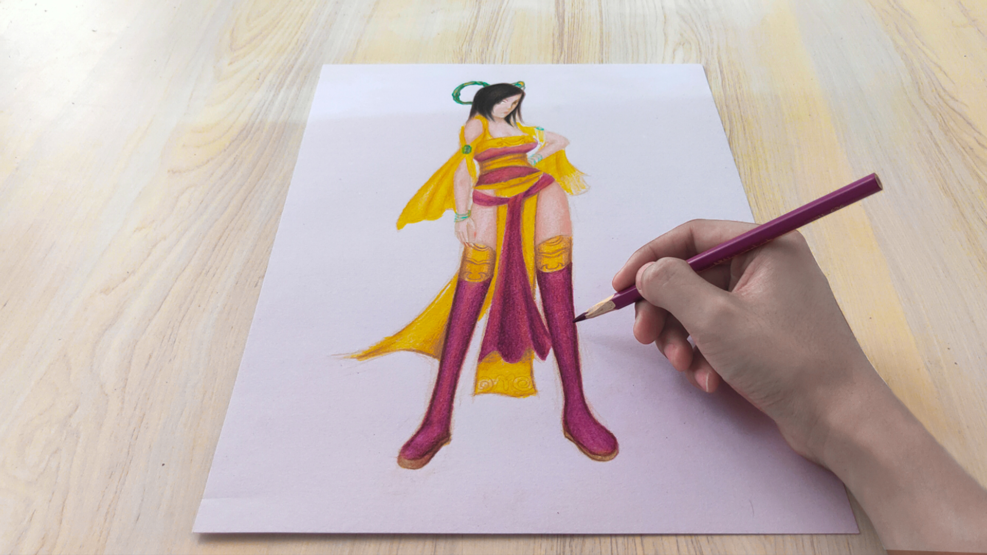 用彩铅画出《流星蝴蝶剑》游戏里的美女鳯鳯!