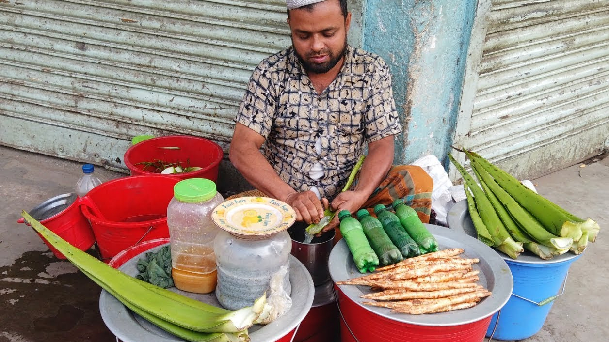 印度街头自制饮品芦荟汁,看着还很美味!