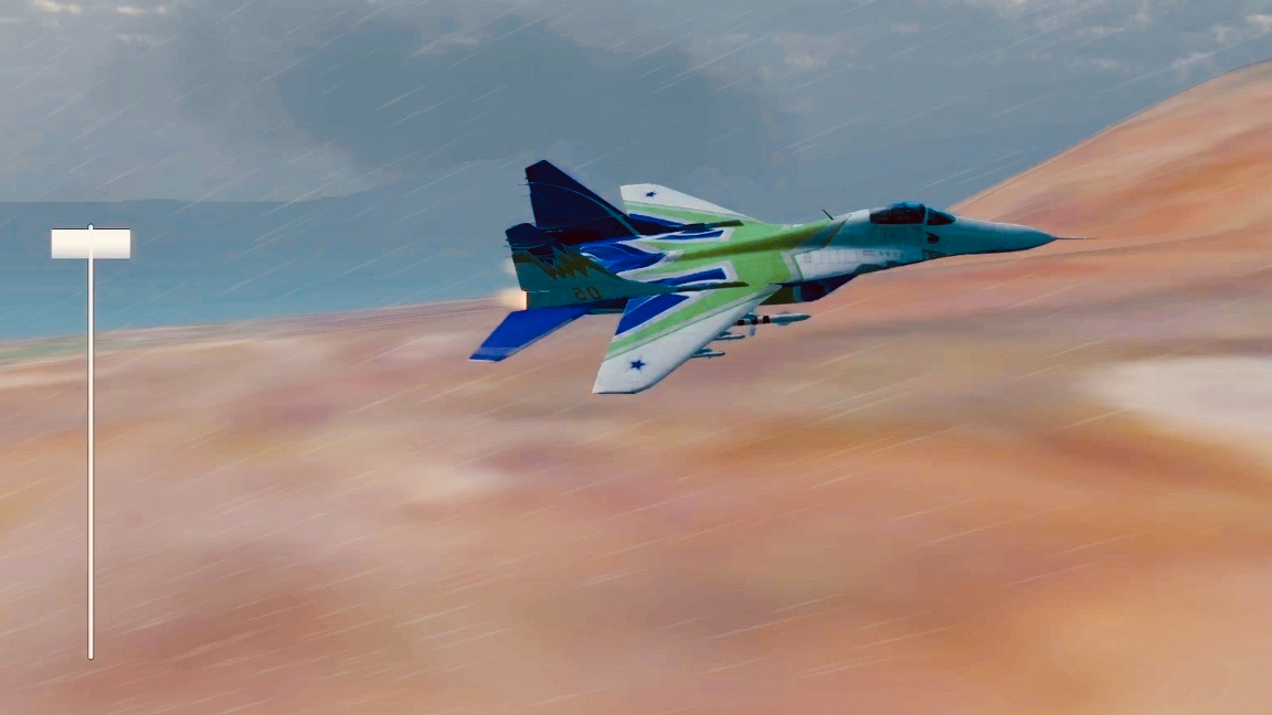 彩色涂装的米格29战斗机在风雨天气情况下的起飞降落训练