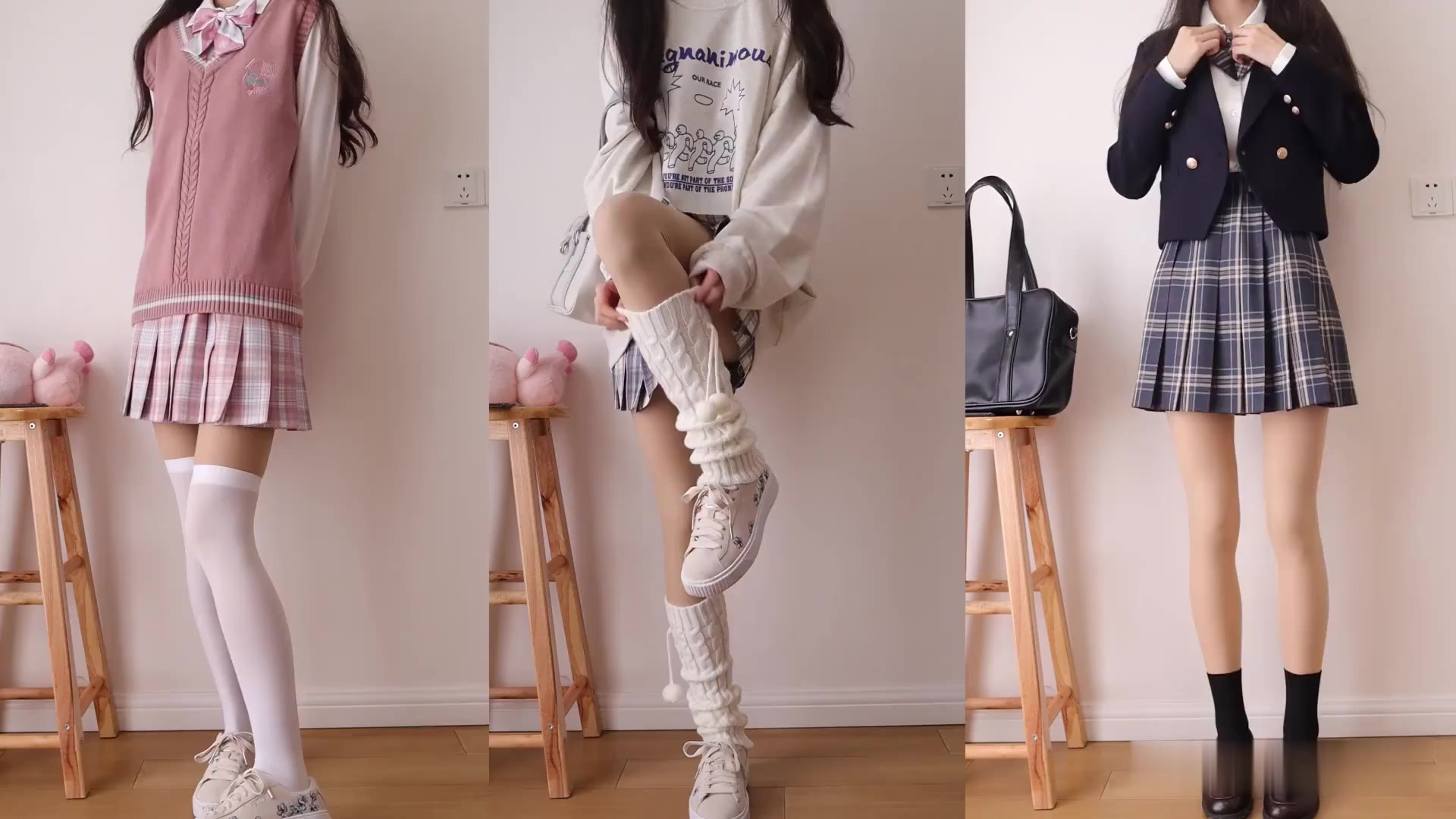 【JK制服】秋冬JK制服搭配 _ 真の光腿神器 _ 6套穿搭打造日系元气少女 _ 格裙制服穿