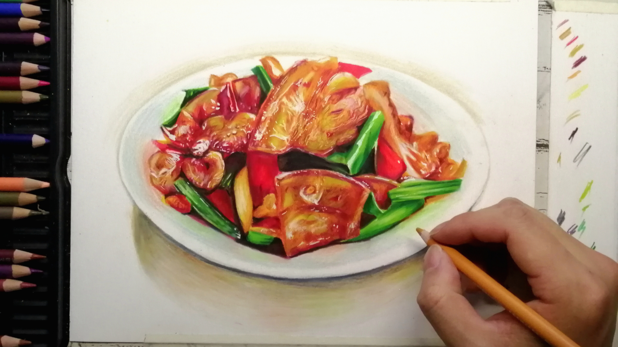 笔尖上的美食:画一大盘炒肉