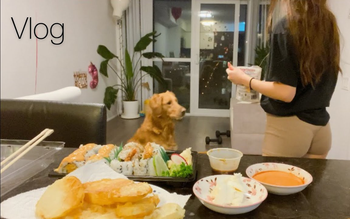 ×【VLOG】韩国小姐姐的日常生活,工作时吃寿司,饮食,炸薯条,糖醋排骨