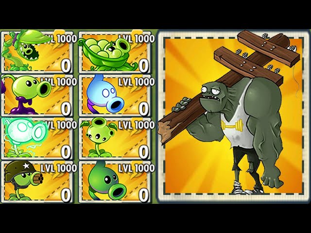 all pea plants level 1000 power-up!in plants vs zombies